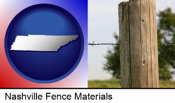 a fence, constructed of wooden posts and barbed wire in Nashville, TN