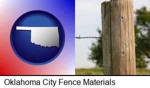 Oklahoma City, Oklahoma - a fence, constructed of wooden posts and barbed wire