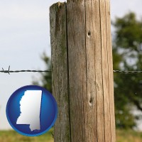 ms map icon and a fence, constructed of wooden posts and barbed wire