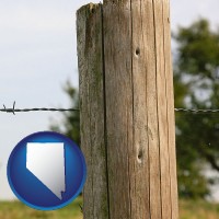 nv map icon and a fence, constructed of wooden posts and barbed wire