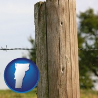 vt map icon and a fence, constructed of wooden posts and barbed wire